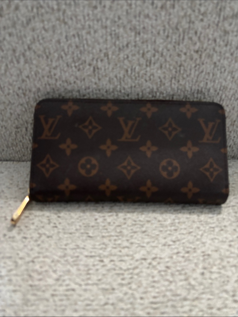 Luxurious Brown Monogram Zip Wallet in Brown and Gold
